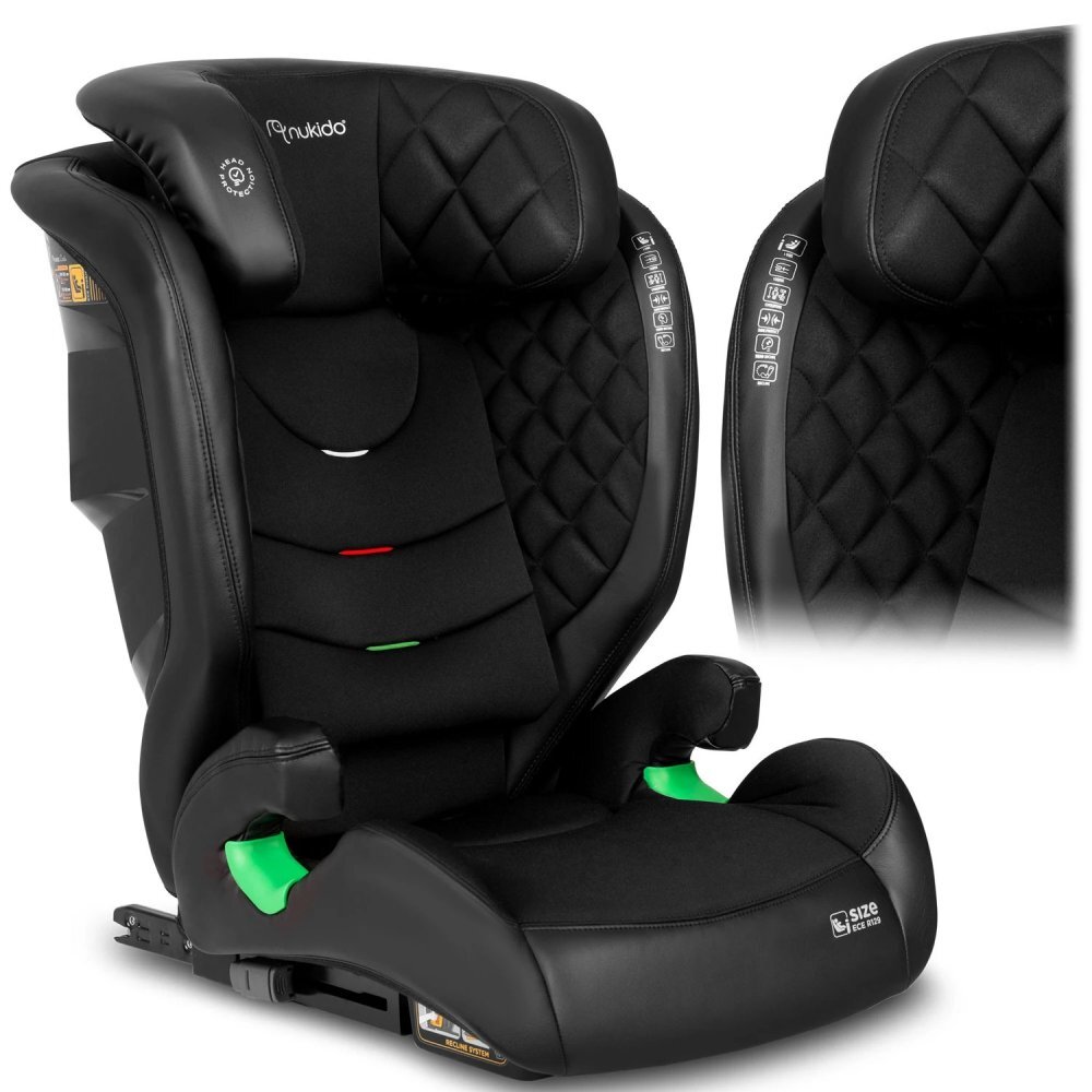Nukido Scaun auto copii cu isofix I-SIZE 100-150 cm Louis Negrutetiera reglabila in 12 pozitiihusa detasabilaindicatori instalare centuraprotectie la impact lateral si certificare ECE R129
