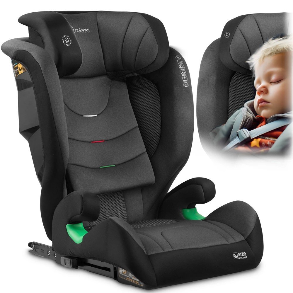 Nukido Scaun auto copii cu isofix I-SIZE 100-150 cm Louis Soft NegruGrispatar reglabil si detasabiltetiera reglabila in 12 pozitiiindicatori instalare centuraprotectie la impact lateralcertificare ECE R129