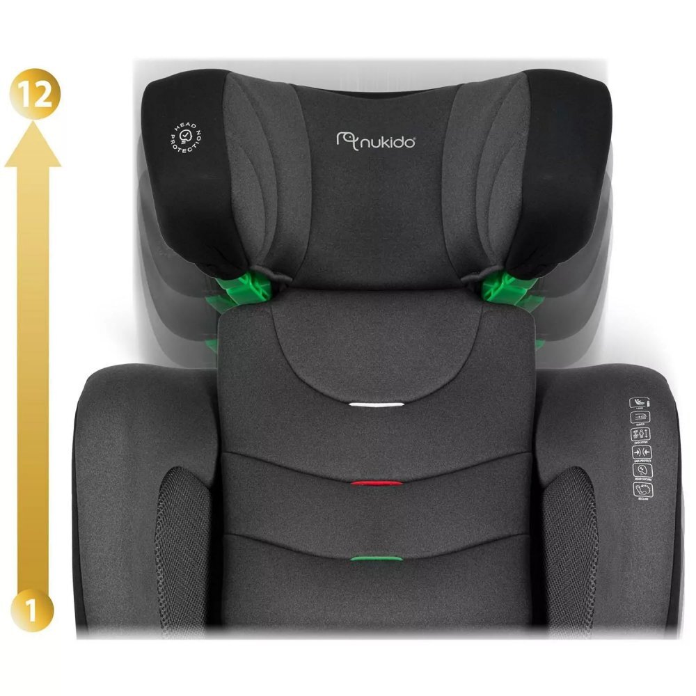 Nukido Scaun auto copii cu isofix I-SIZE 100-150 cm Louis Soft NegruGrispatar reglabil si detasabiltetiera reglabila in 12 pozitiiindicatori instalare centuraprotectie la impact lateralcertificare ECE R129