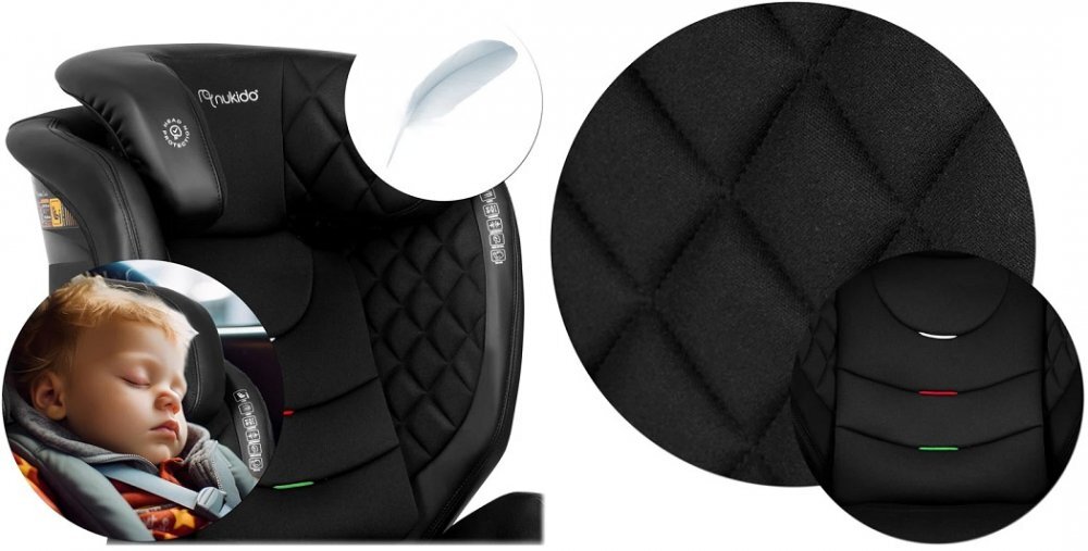 Nukido Scaun auto copii cu isofix I-SIZE 100-150 cm Louis Soft Negruspatar reglabil si detasabiltetiera reglabila in 12 pozitiiindicatori instalare centuraprotectie la impact lateralcertificare ECE R129