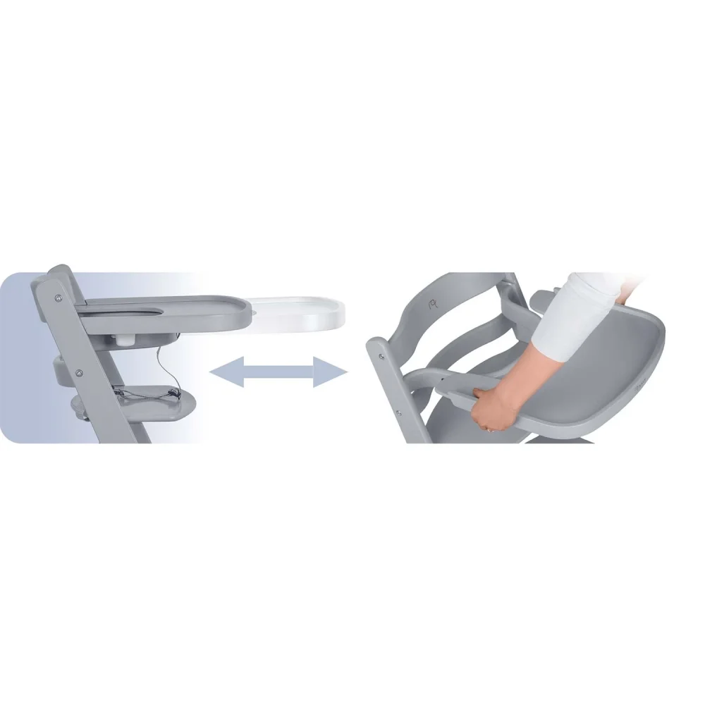 Nukido Scaun de masa 3in1 multifunctional pentru copii Timo Grey design pliabil compact cu structura din lemnrecomandat de la 6 luni pana la 12 ani pernuta inclusa tava detasabila inaltime reglabila