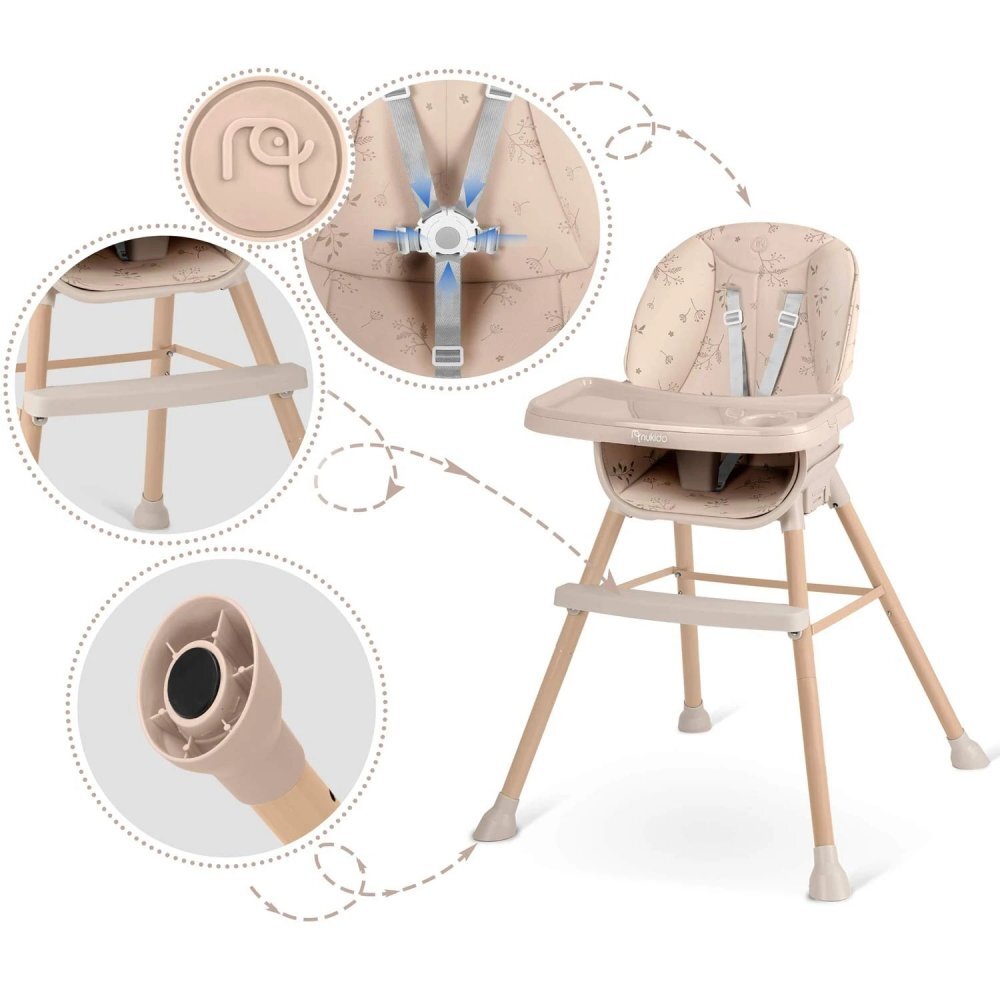 Nukido Scaun de masa multifunctional 3in1 cu utilizare versatilamasuta reglabila si detasabilahusa impermeabilacenturi de siguranta si suport picioare Tilo Bej