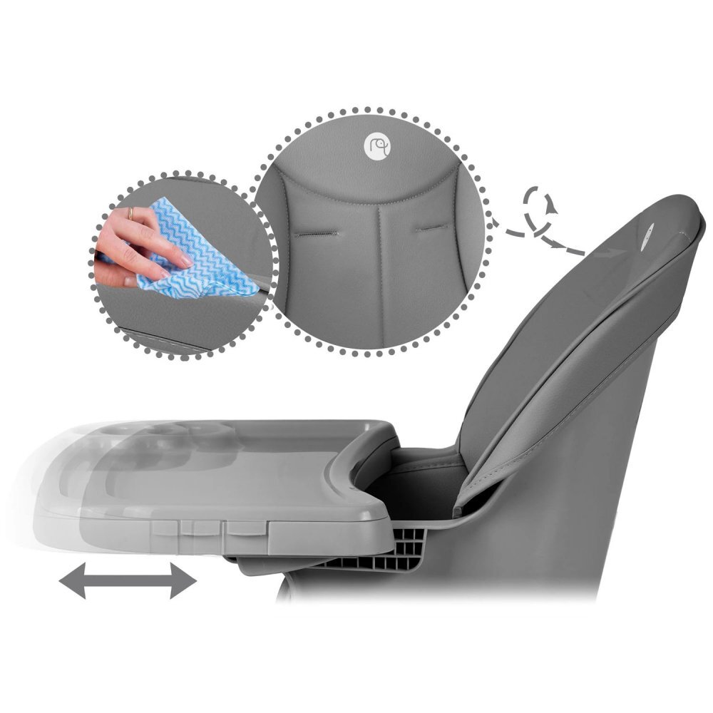 Nukido Scaun de masa multifunctional 3in1 cu utilizare versatilamasuta reglabila si detasabilahusa impermeabilacenturi de siguranta si suport picioare Tilo Gri