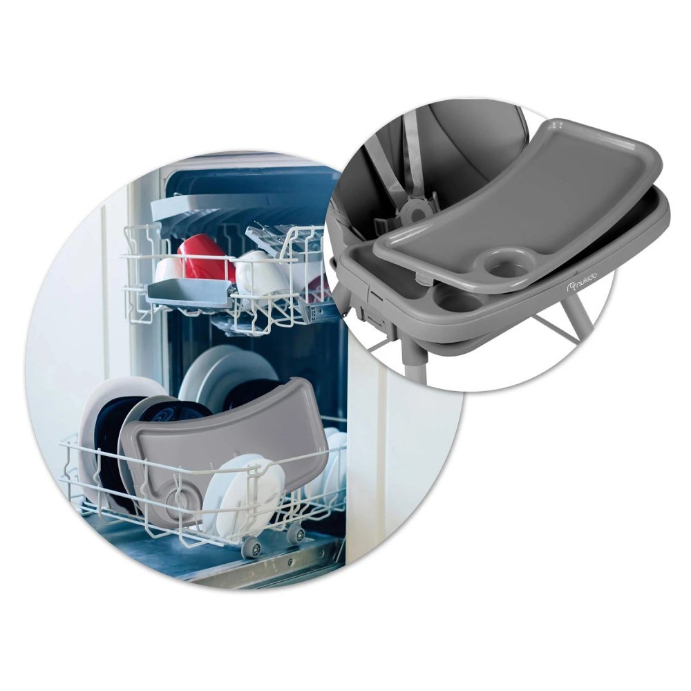 Nukido Scaun de masa multifunctional 3in1 cu utilizare versatilamasuta reglabila si detasabilahusa impermeabilacenturi de siguranta si suport picioare Tilo Gri