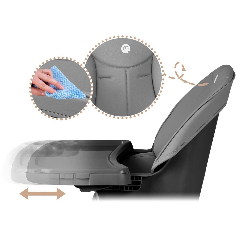 Nukido Scaun de masa multifunctional 3in1 cu utilizare versatilamasuta reglabila si detasabilahusa impermeabilacenturi de siguranta si suport picioare Tilo GriNegru