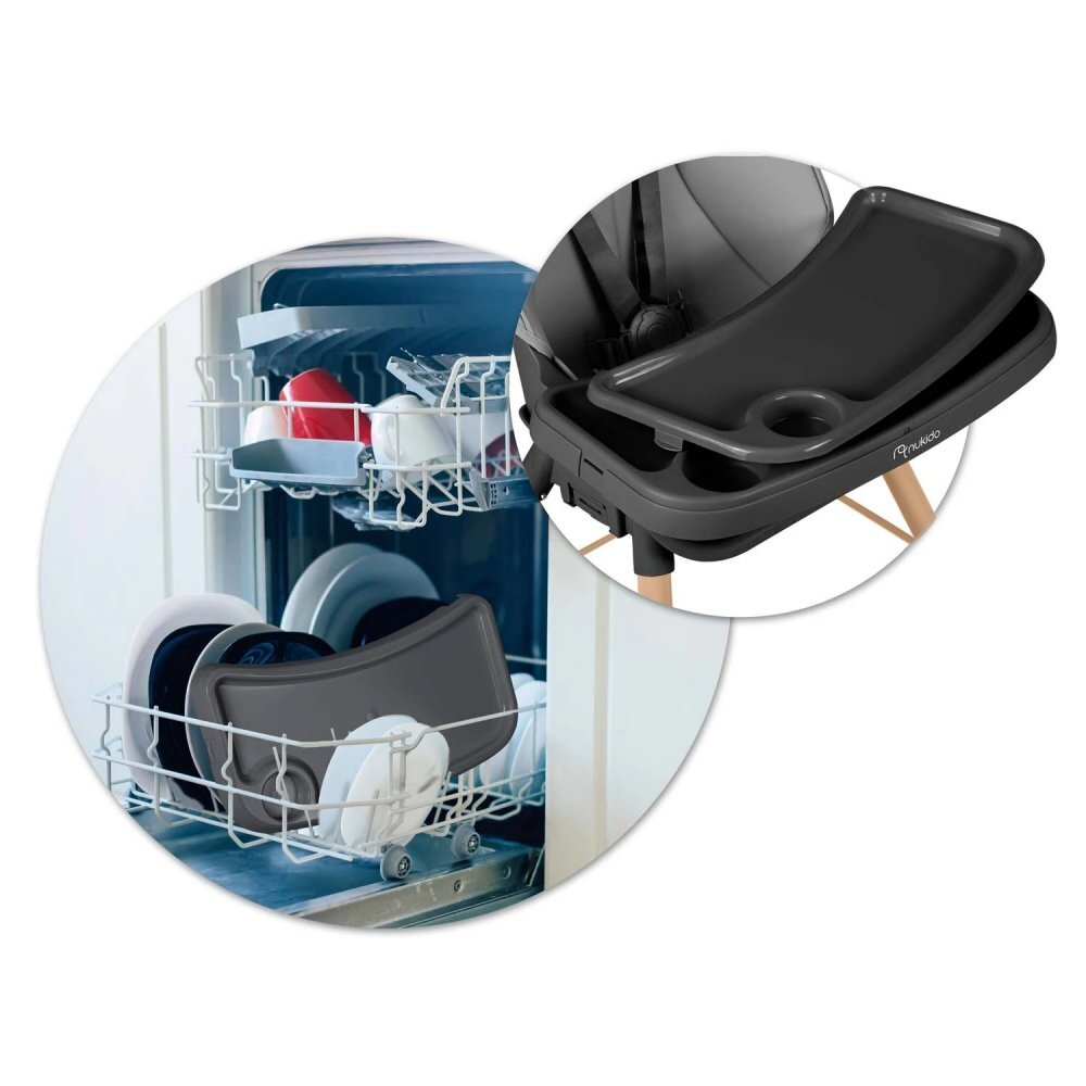 Nukido Scaun de masa multifunctional 3in1 cu utilizare versatilamasuta reglabila si detasabilahusa impermeabilacenturi de siguranta si suport picioare Tilo GriNegru