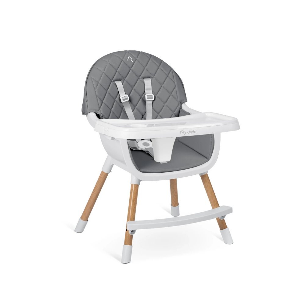 Nukido Scaun de masa multifunctional 3in1 pentru copii cu masuta reglabila si detasabilahusa din PU usor de curatatsuport picioaretransformabil in scaunel clasic Lilo Grey