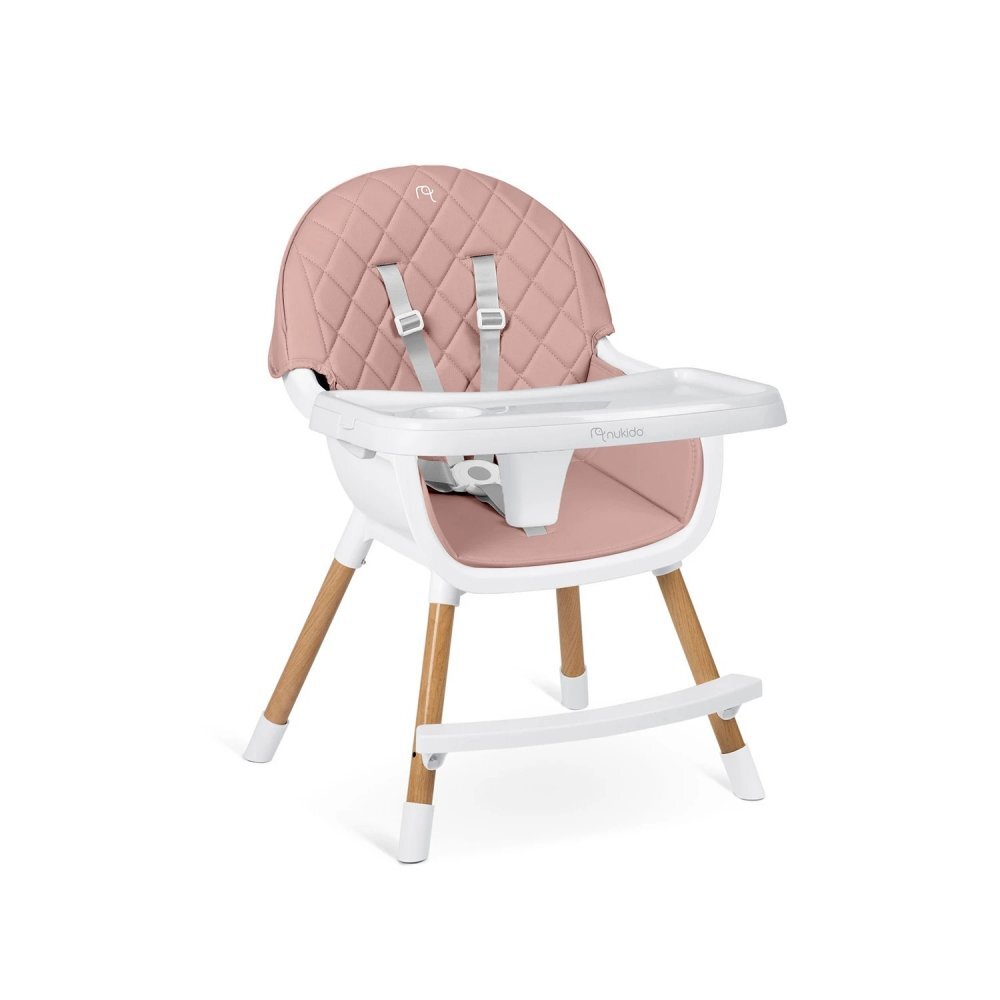 Nukido Scaun de masa multifunctional 3in1 pentru copii cu masuta reglabila si detasabilahusa din PU usor de curatatsuport picioaretransformabil in scaunel clasic Lilo Pink