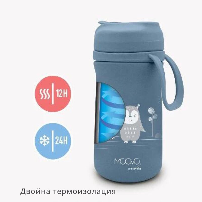 NUVITA Termos din otel inoxidabil Powder Blue 350 ml cu cioc retractabil din silicon