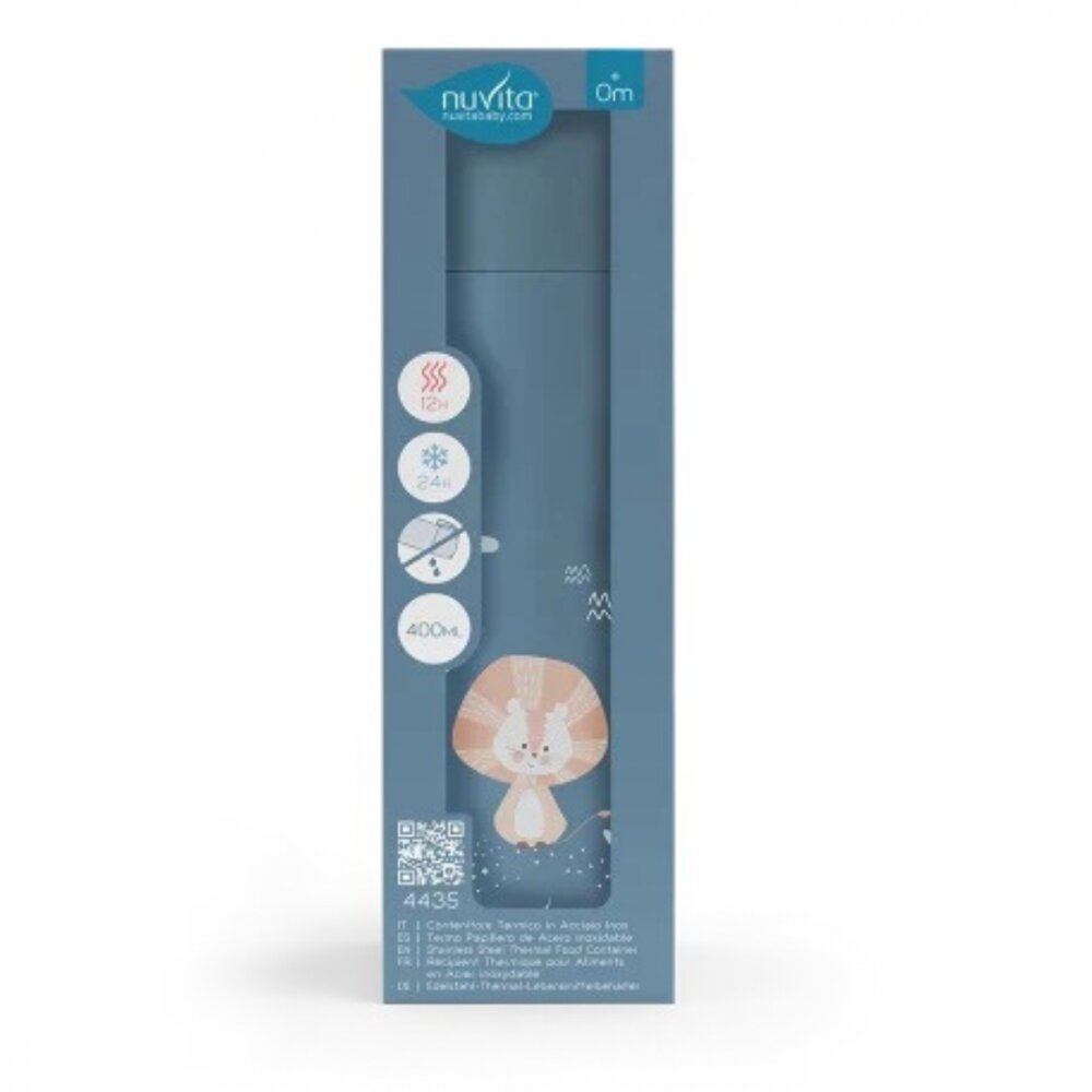 NUVITA Termos din otel inoxidabil Powder Blue cu 2 recipiente interne 400 ml