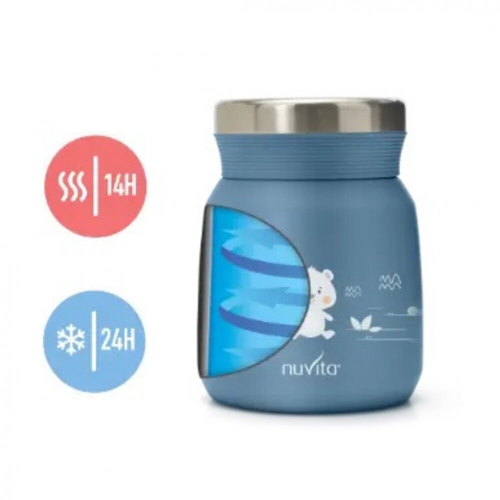 NUVITA Termos din otel inoxidabil Powder Blue pentru alimente lichide si solide 300 ml
