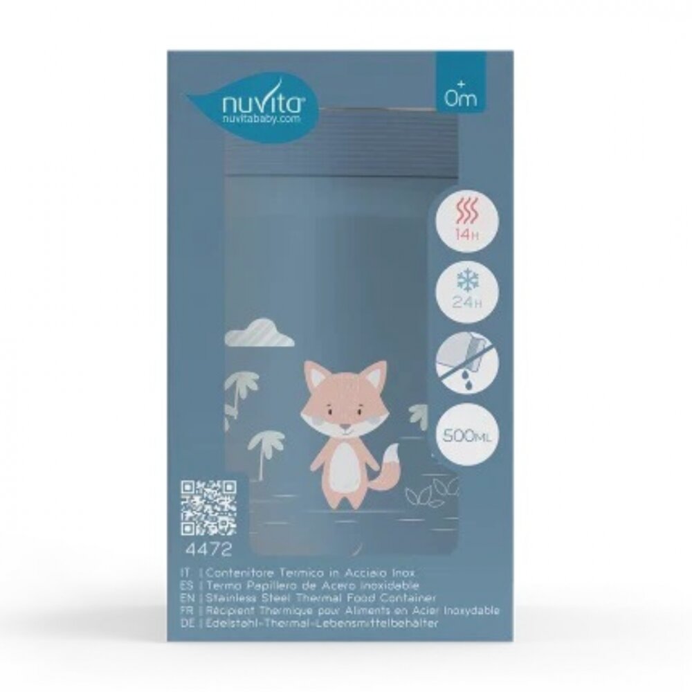 NUVITA Termos din otel inoxidabil Powder Blue pentru alimente lichide si solide 500 ml