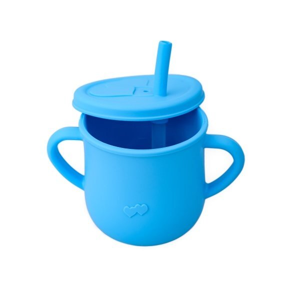 Oaki Cana din silicon cu manere si pai pentru copii 200 ml albastru