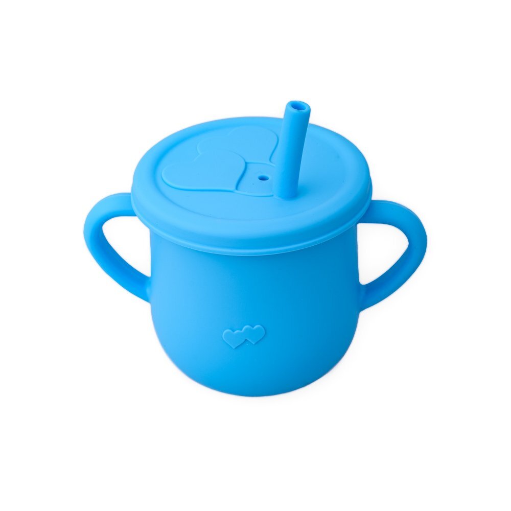 Oaki Cana din silicon cu manere si pai pentru copii 200 ml albastru