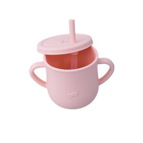 Oaki Cana din silicon cu manere si pai pentru copii 200 ml roz pal