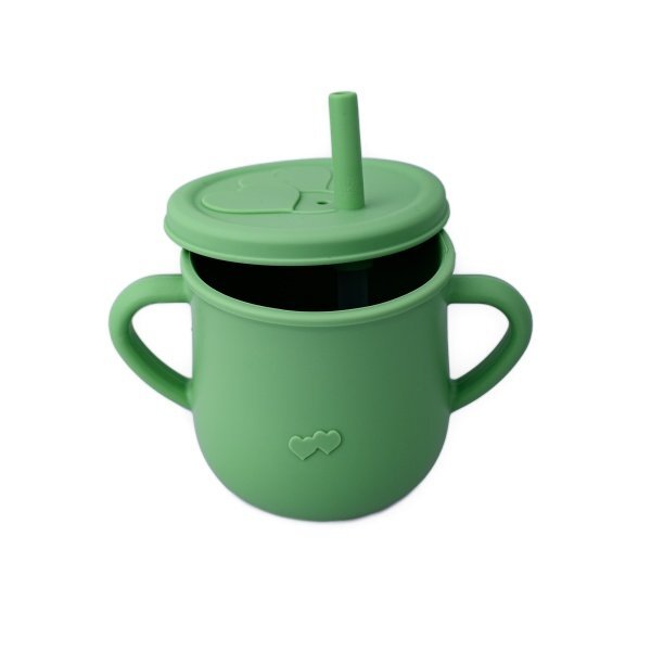 Oaki Cana din silicon cu manere si pai pentru copii 200 ml verde pal