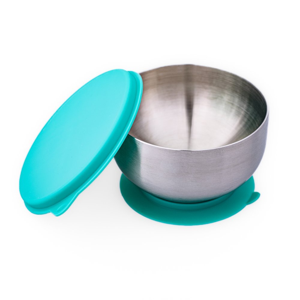 Oaki Castron din inox cu capac si ventuza Albastru