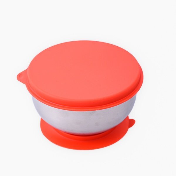 Oaki Castron din inox cu capac si ventuza Rosu