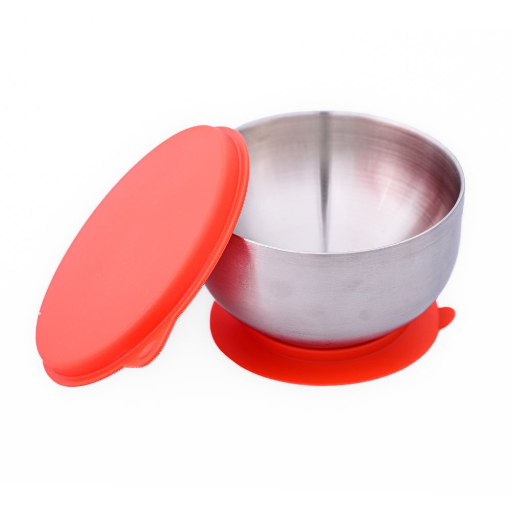 Oaki Castron din inox cu capac si ventuza Rosu