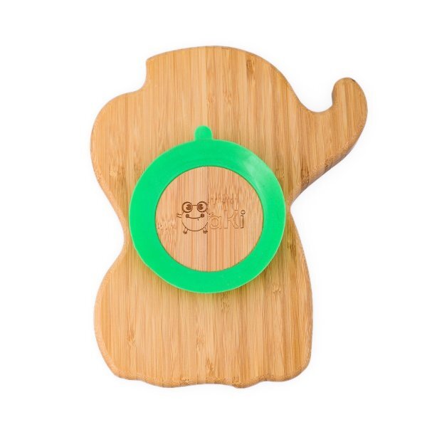 Oaki Farfurie elefant din bambus organic cu baza tip ventuza verde
