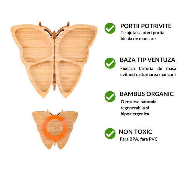 Oaki Farfurie fluturas din bambus organic cu baza tip ventuza galben