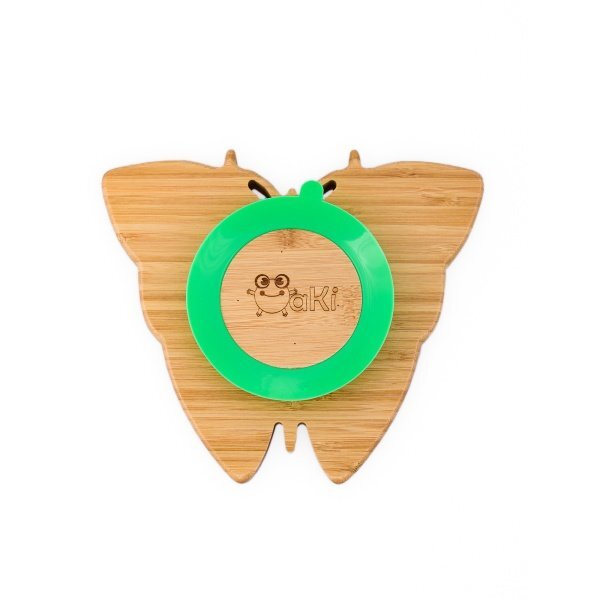 Oaki Farfurie fluturas din bambus organic cu baza tip ventuza verde