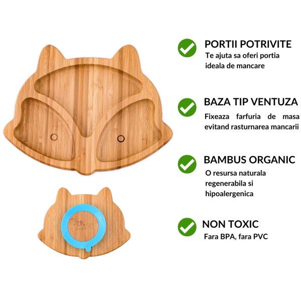 Oaki Farfurie vulpita din bambus organic cu baza tip ventuza Portocaliu