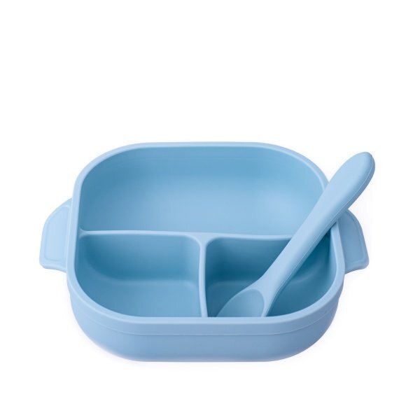 Oaki Set castron farfurie cu ventuza lingurita si capac bleu