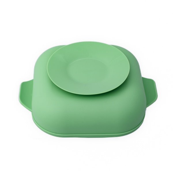 Oaki Set castron farfurie cu ventuza lingurita si capac verde pal