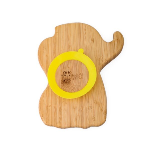 Oaki Set castron si farfurie cu lingurita pentru diversificare din bambus Elefant Galben