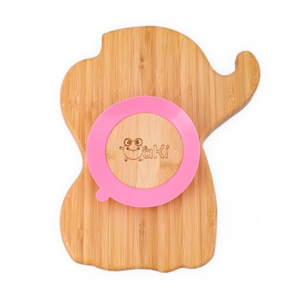Oaki Set castron si farfurie cu lingurita pentru diversificare din bambus Elefant Roz