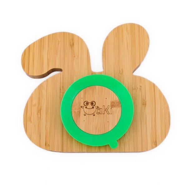 Oaki Set castron si farfurie iepuras din bambus cu lingurita pentru copii verde