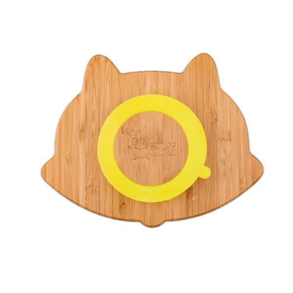 Oaki Set castron si farfurie vulpita din bambus pentru copii galben