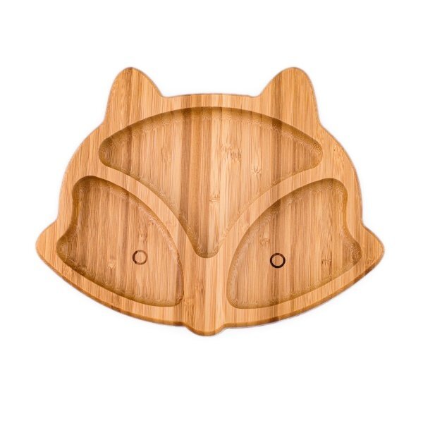Oaki Set castron si farfurie vulpita din bambus pentru copii galben