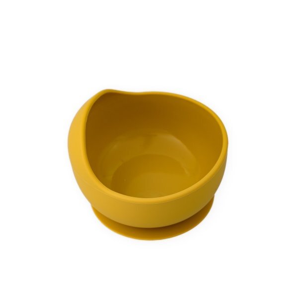 Oaki Set diversificare pentru copii castron cu ventuza si lingurita din silicon galben