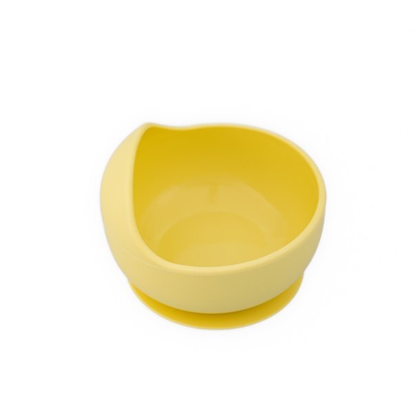 Oaki Set diversificare pentru copii castron cu ventuza si lingurita din silicon galben pal