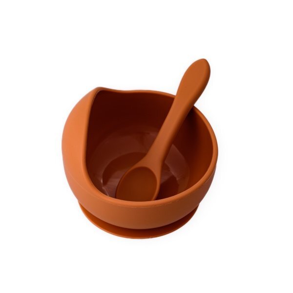 Oaki Set diversificare pentru copii castron cu ventuza si lingurita din silicon portocaliu