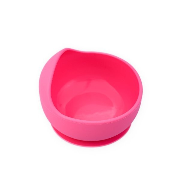 Oaki Set diversificare pentru copii castron cu ventuza si lingurita din silicon roz