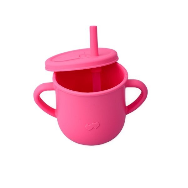 Oaki Set diversificare pentru copii Castron farfurie elefant din bambus cu lingurita cana cu pai si baveta Roz
