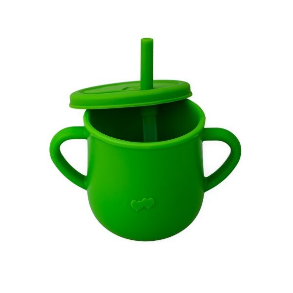 Oaki Set diversificare pentru copii Castron farfurie masinuta din bambus cu lingurita cana cu pai si baveta Verde