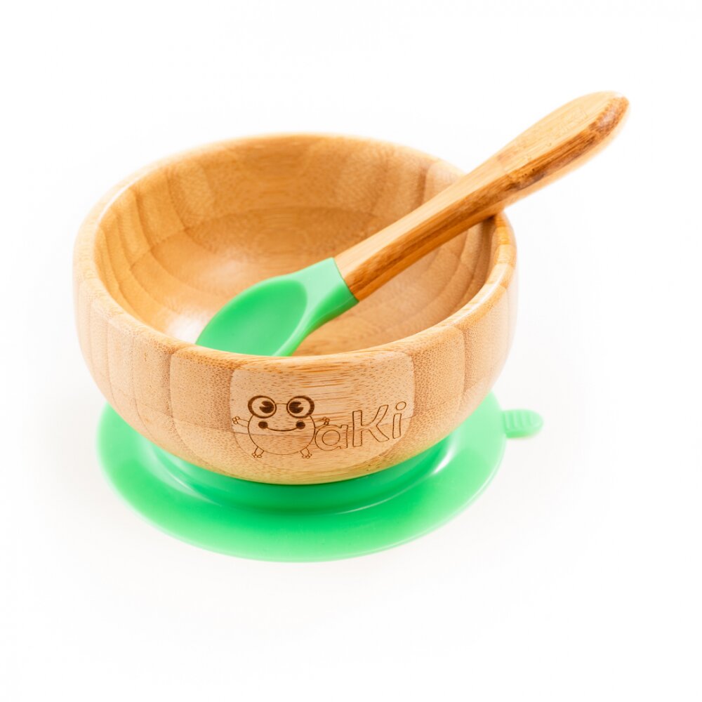 Oaki Set diversificare pentru copii castron si lingurita din bambus verde