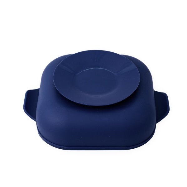 Oaki Set diversificare pentru copii farfurie compartimentata cu ventuza capac si lingurita din silicon Bleumarin