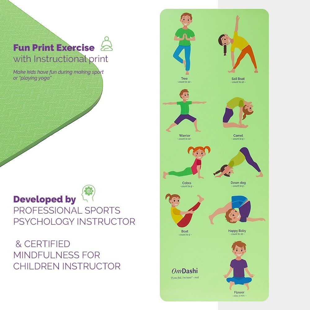 OmDashi Saltea yoga pentru copii 153x61x0.6cm TPE printata UV 9 posturi yoga eco-friendly non-toxic