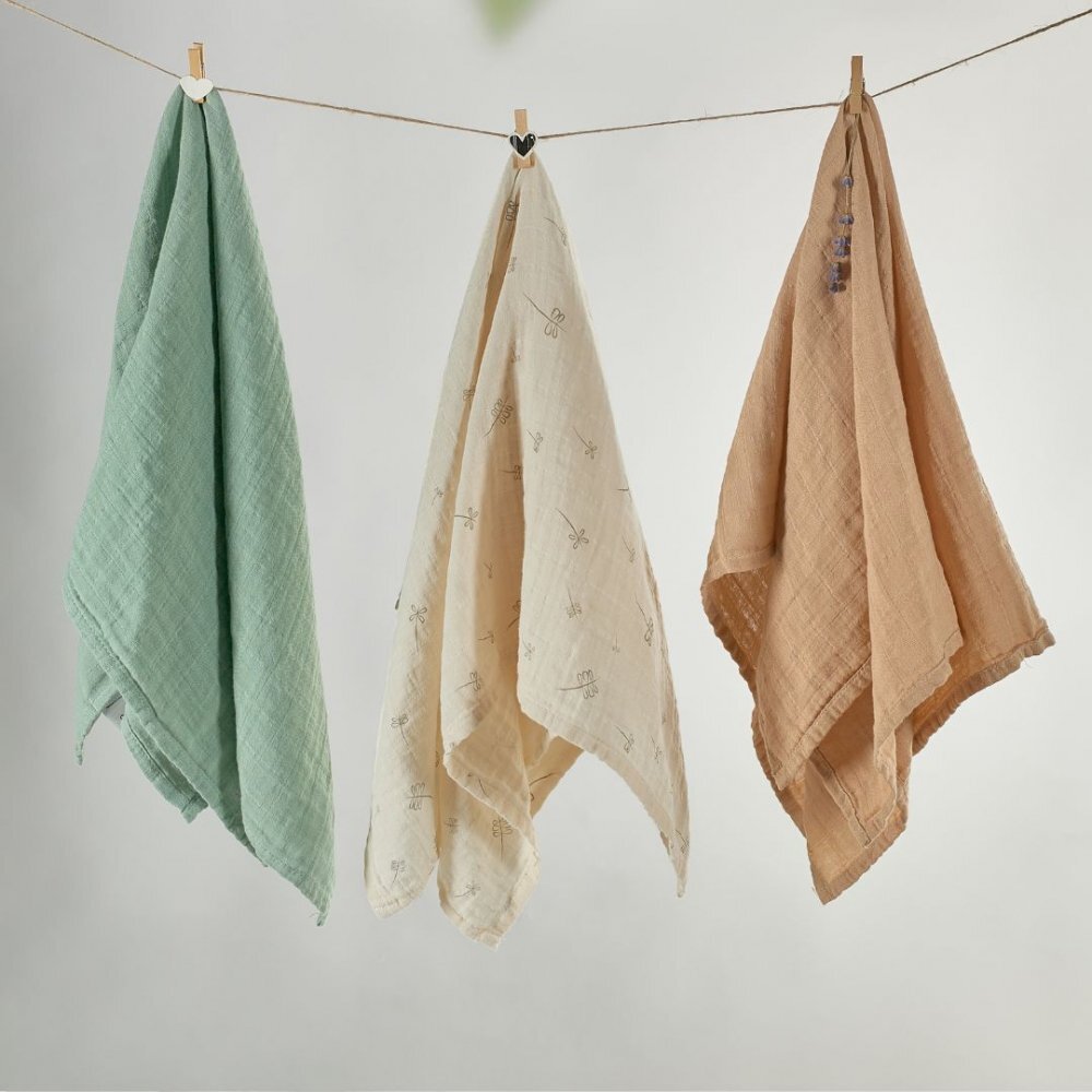 ONINO Set 3 museline multifunctionale din bumbac organic 60x60 cm Hug.me Pure nature