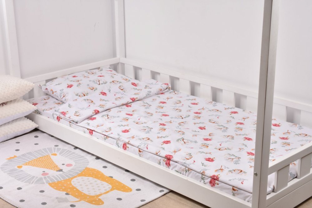Paturica fermecata Lenjerie 3 piese pat 90x200 cm model flori de bumbac