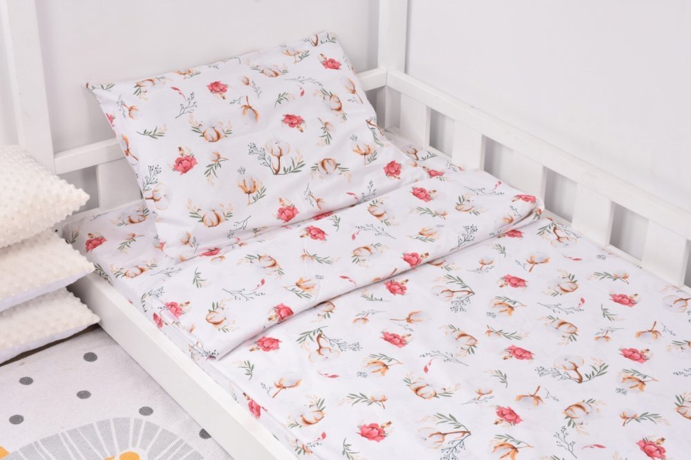 Paturica fermecata Lenjerie 3 piese pat 90x200 cm model flori de bumbac