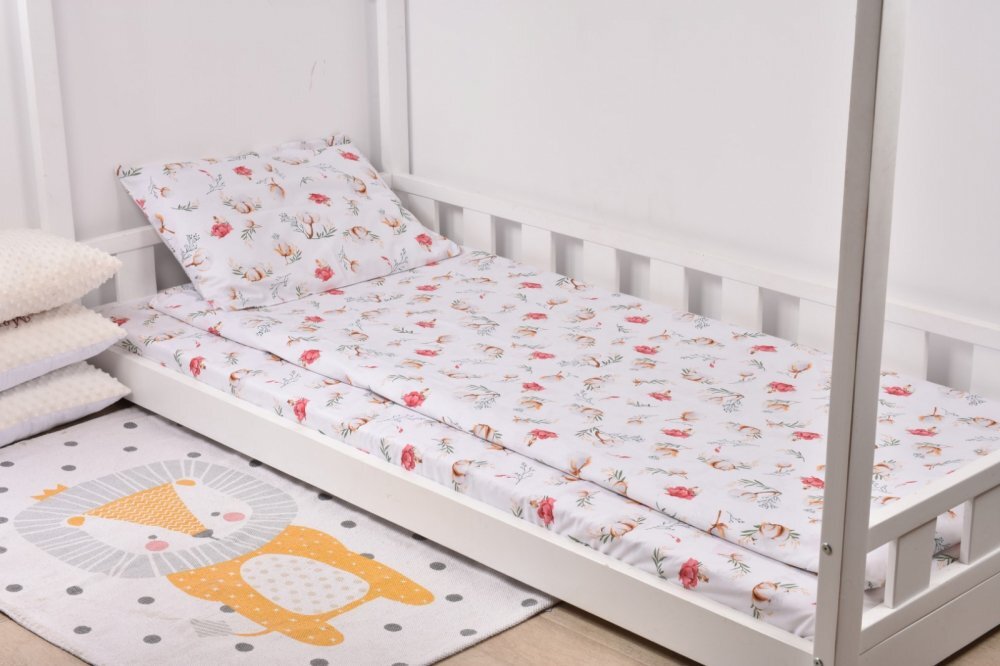 Paturica fermecata Lenjerie 3 piese pat 90x200 cm model flori de bumbac