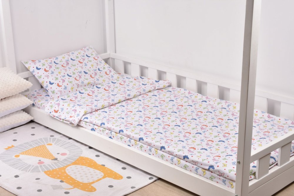 Paturica fermecata Lenjerie 3 piese pat 90x200 cm model fluturasi