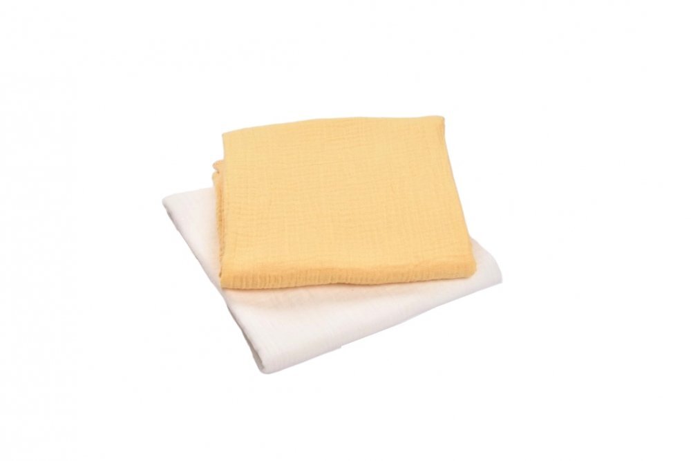Paturica fermecata Set 2 museline bumbac organic alb galben 80x80 cm
