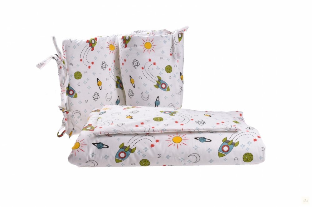 Paturica fermecata Set complet lenjerie si aparatori patut 120x60 cm model rachete